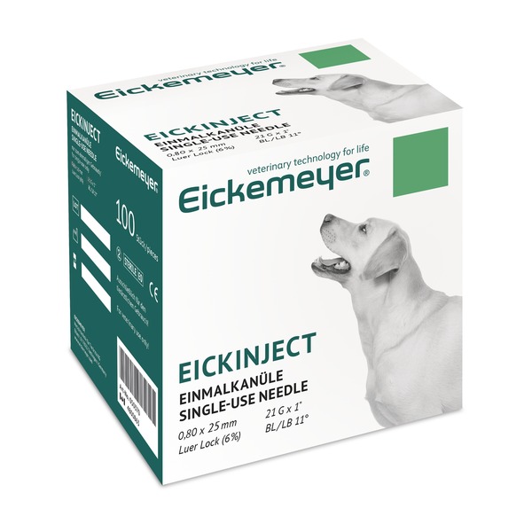 EickInject Needles, Green, 21G x 1", Pack of 100 pieces