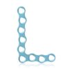 EickLoxx Micro Bone Plate, L-plate, 9 holes, system 1.0, light blue, dimensions (in mm): L 23.5 x W 16.0 x W 3.5 x H 1.0
