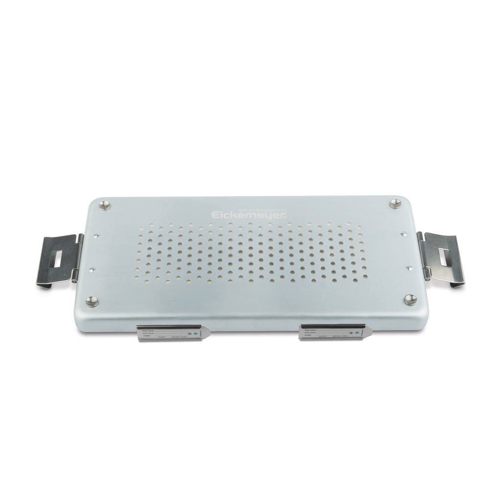 Silver lid for small set container, perforated, with textile filter and holder for labels